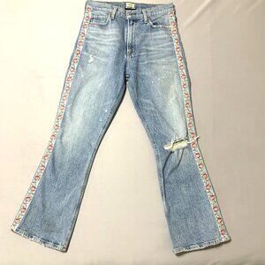 Citizens of Humanity Floral‑Trim Cropped Flare Jeans Distressed Denim Size 26